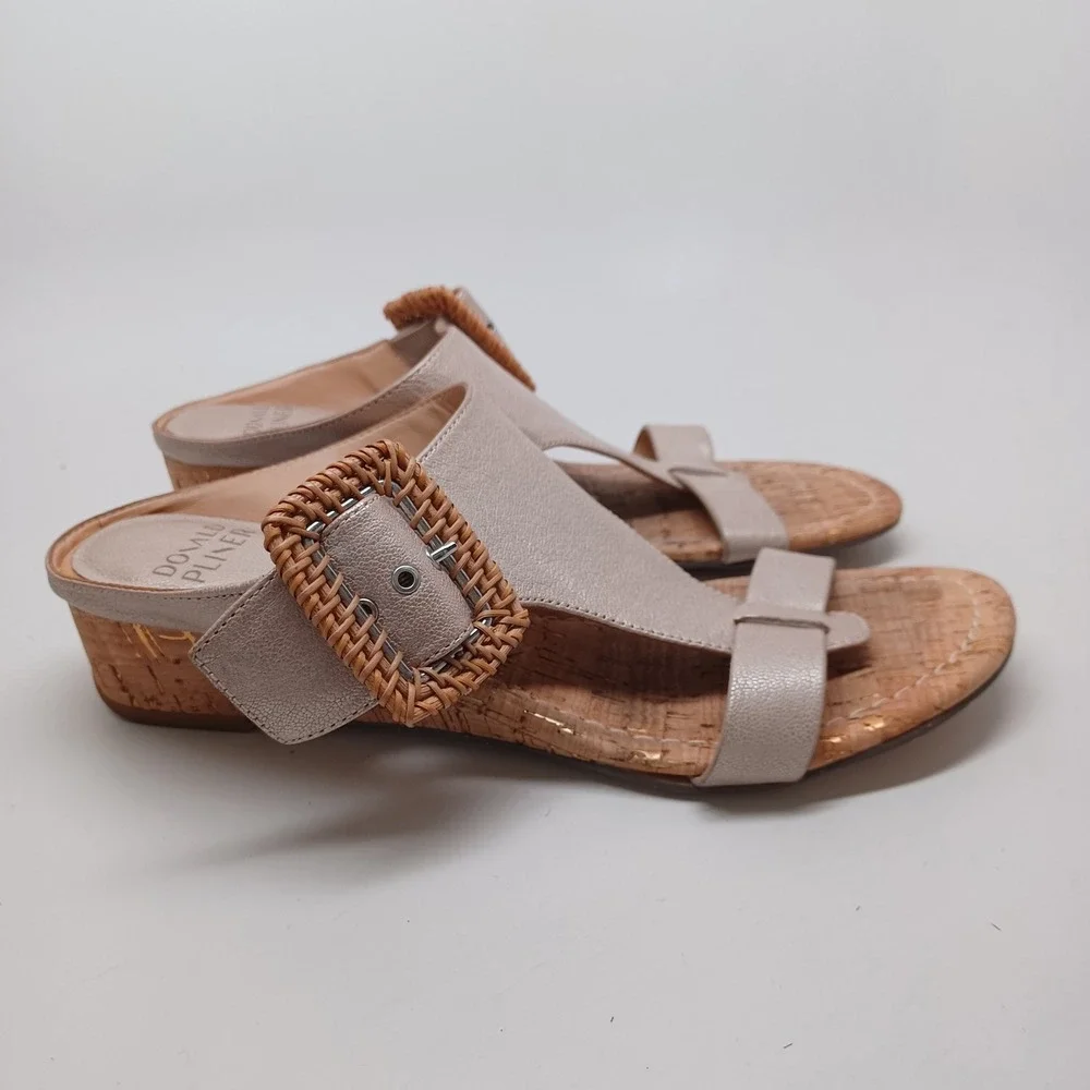 Donald Pliner VINESP Champagne Metallic Cork Wedge Sandals Woven Buckle 7.5M